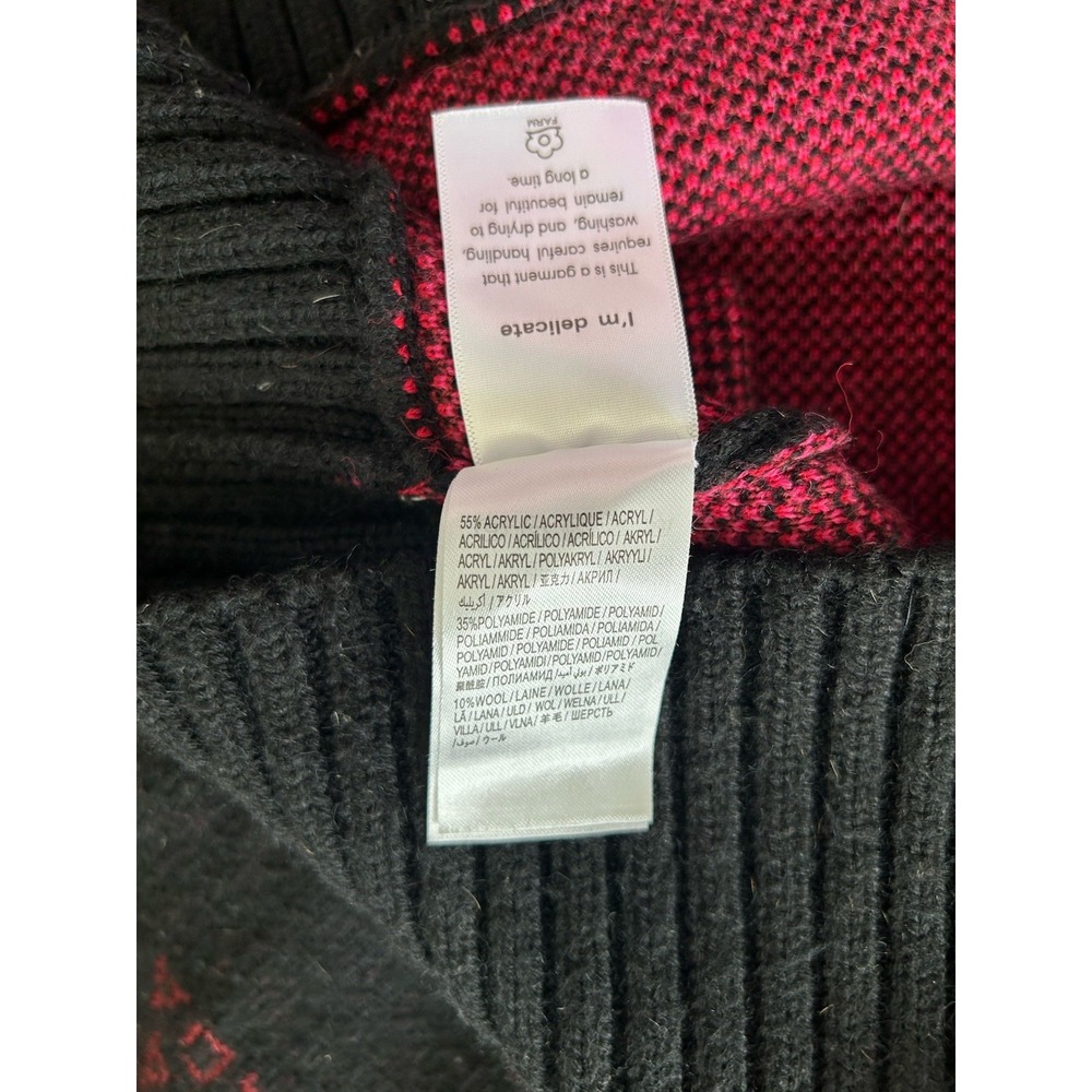 FARM Rio Black Peixe Fish Knit Sweater L Pink Graphic Brazilian Market Chunky - Picture 5 of 5